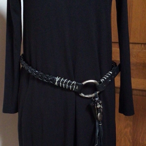 Hand Crafted Accessories - Black leather belt, Silver hardware, EUC
